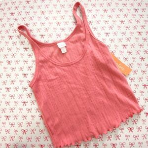 Colsie Coral Pink Lettuce Edge Tank Top